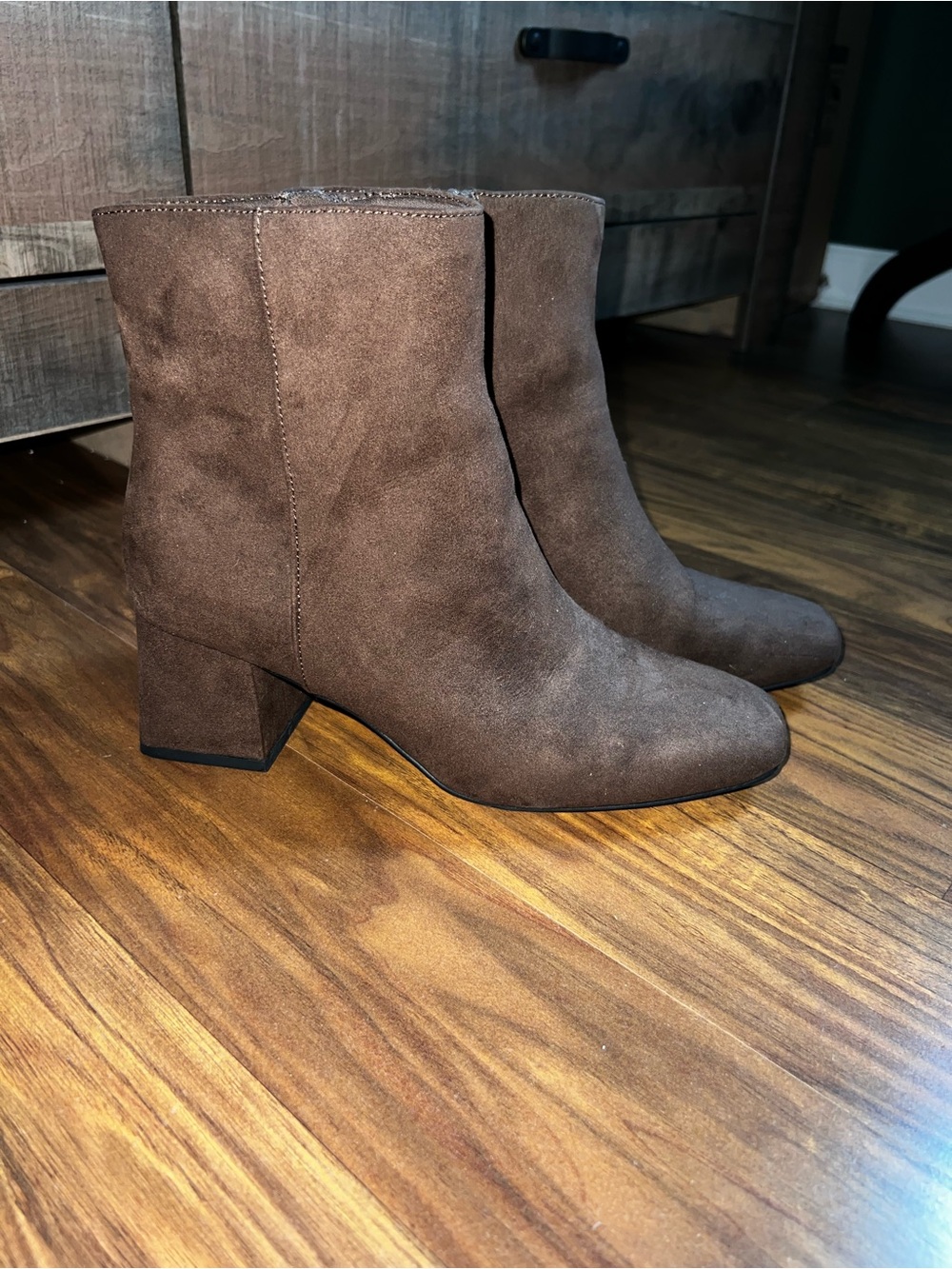 Women's Brown Suede Ankle Boots - Classic Block Heel